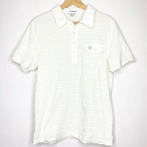 Original Penguin Polo Heritage Slim Fit Cream Green Stripe Short Sleeve Large